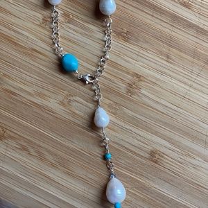 sterling silver necklace with baroque pearl turquoise bead